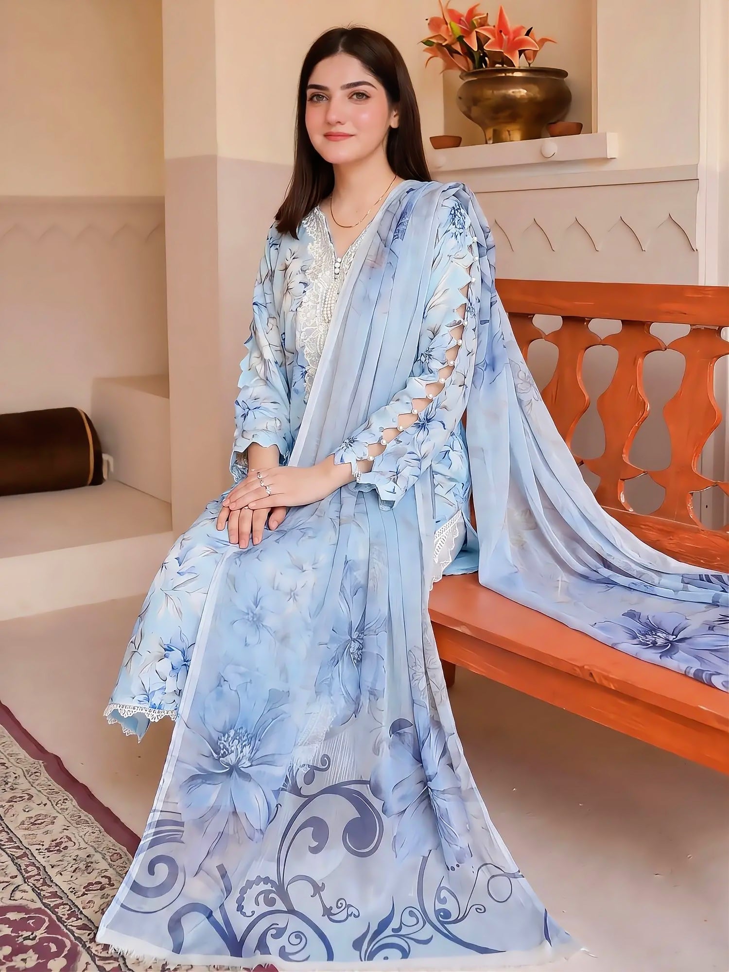 Zoya – 3-Piece Floral Embroidered Suit