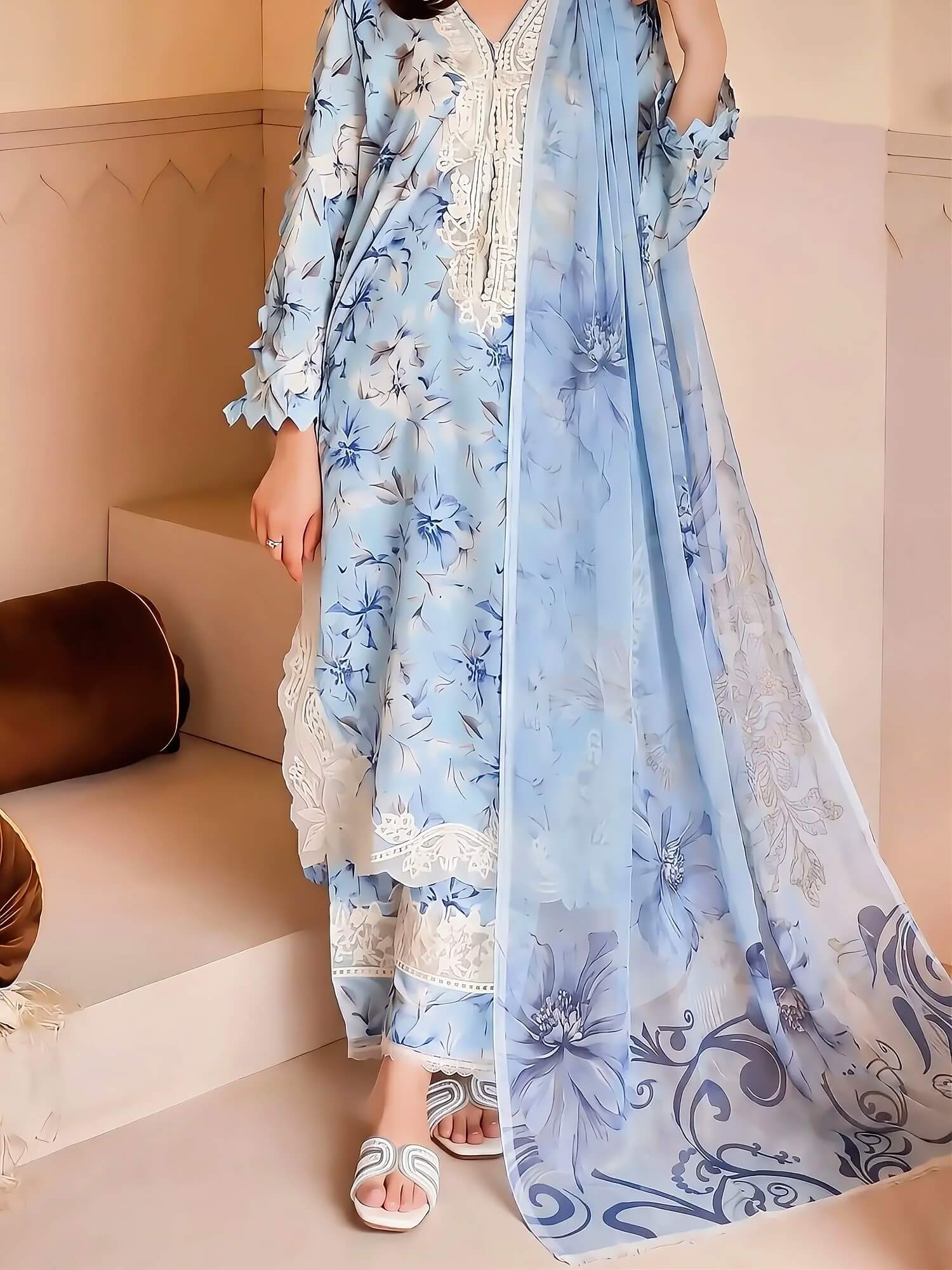 Zoya – 3-Piece Floral Embroidered Suit